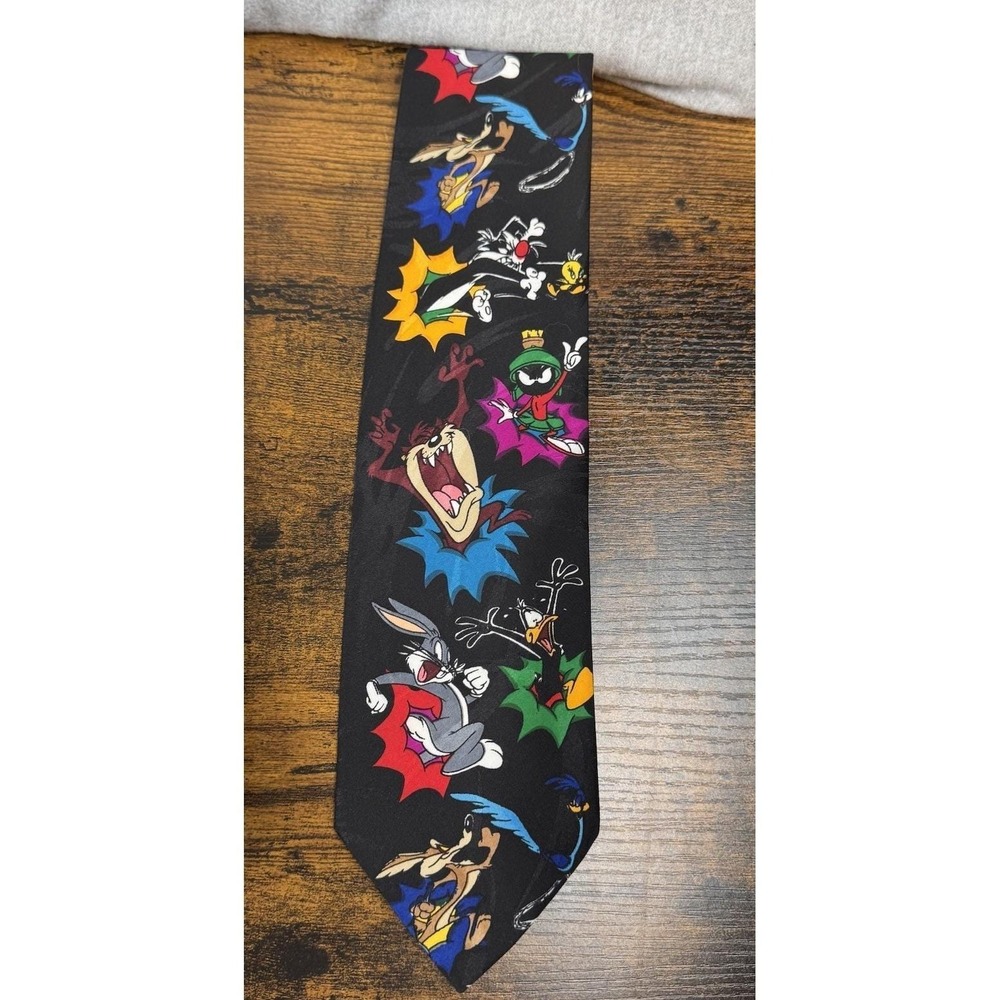 Looney Tunes Mania Necktie Cartoon Characters Black Novelty Tie Polyester 90s
